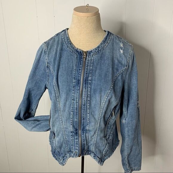 Blank NYC Distressed Cropped Denim Jean Jacket - Picture 1 of 7